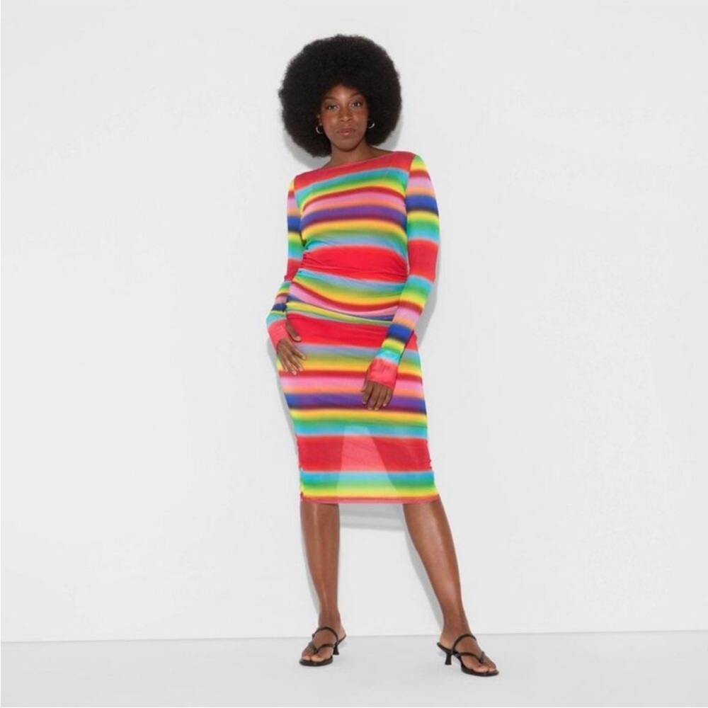 No Brand - Pride Adult Rainbow Gradient Midi Mesh Dress - NWT